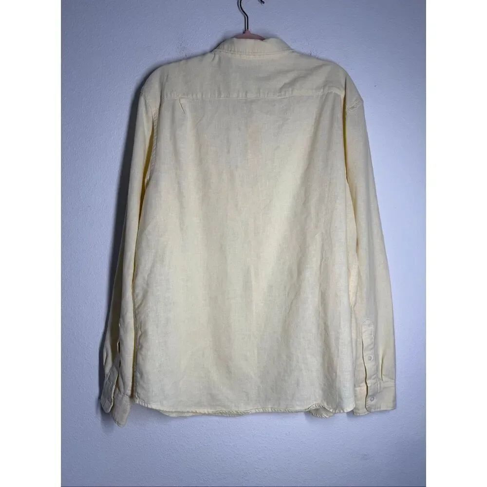 Old Navy Men's Linen Blend Long Sleeve Button-Up Shirt Light Yellow Size XL - Picture 3 of 7